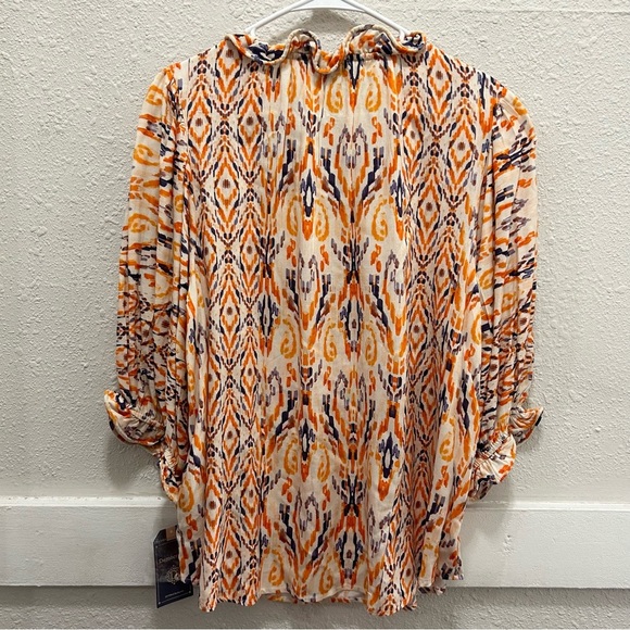 Democracy Below Elbow Sleeve Curl Edge Ruffle Neck Woven Top Orange NWT 1X - Picture 7 of 9